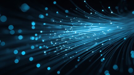 Fototapeta premium A stunning visual representation of fiber optic technology with glowing blue lines and dots on a dark background