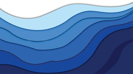 Abstract blue layered wave vector background in paper cut style