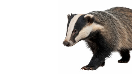 Badger walks on the ground isolated on transparent background	