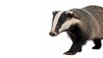 Badger walks on the ground isolated on transparent background	