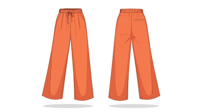 Vibrant orange relaxed fit wide-leg trousers, front and back views, featuring a comfortable elastic drawstring waist, perfect for casual style and