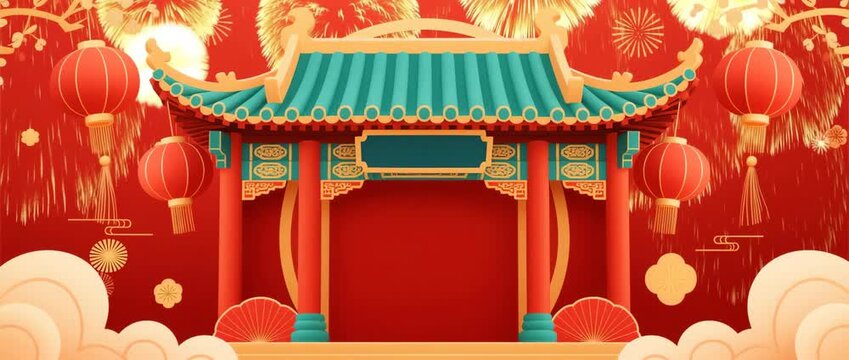 Chinese New Year at traditional Chinese temple door