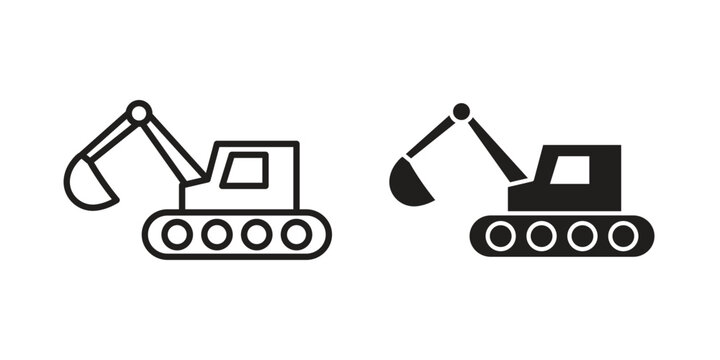 Excavator icon concept template. linear or solid icon collection