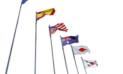 Flags of different countries on white background