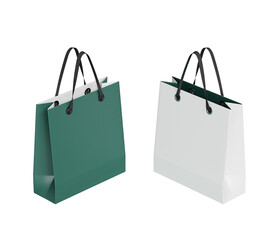 흰색과 초록색 소매용 종이 쇼핑백 목업 White and Green Retail Paper Shopping Bags Mock up
