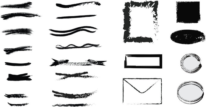 Collection of various black and white brush strokes and shapes