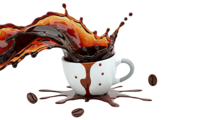 Coffee Splash in a White Cup with Beans