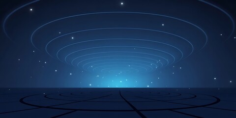 Glowing Blue Circular Patterns on Dark Background with Stars