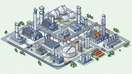 Industrial Chemical Plant Complex Aerial View Illustration.
