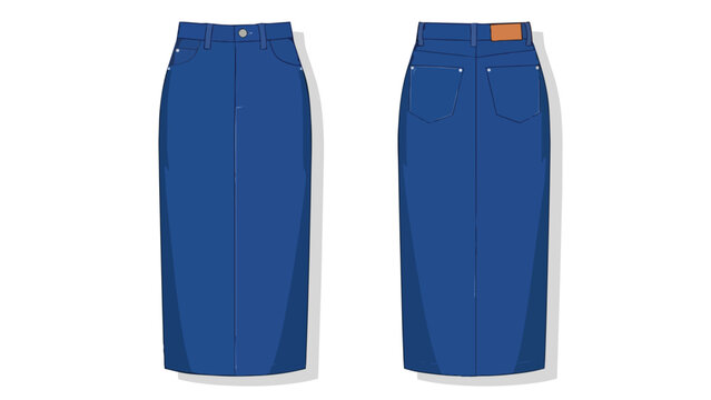 Stylish blue denim pencil skirt vector illustration showing front and back views a versatile fashion staple for casual and contemporary wardrobe