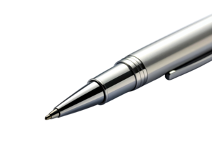 Closeup of a silver pen tip.