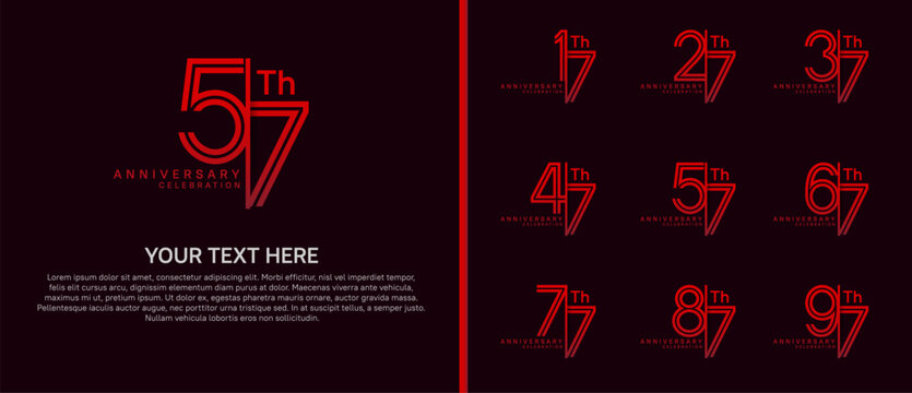 anniversary logo set with split style. red color on purple background for celebration moment