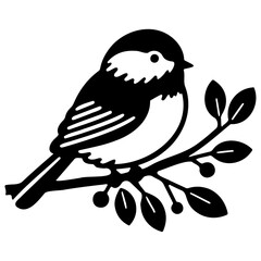 Chickadee on Branches Illustration. © shawnfighterlin