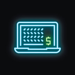 Neon laptop displaying a dollar sign, representing the concept of online business and earning money online