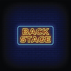 Obraz premium backstage neon signboard with brick wall background vector