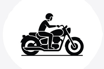 Fototapeta premium Motorcycle rider in black silhouette riding motorbike wearing helmet on open road for transportation travel concept simple graphic design element for motorcycle rider safety and awareness campaigns ve
