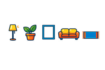 Set of flat design icons for interior decoration