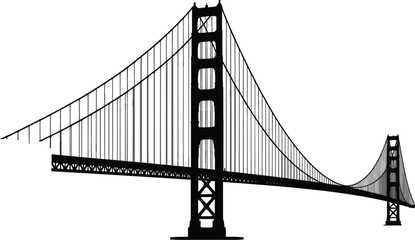 Fototapeta premium Dramatic Golden Gate Bridge Silhouette Isolated on White Background San Francisco California USA Landmark Structure Suspension Bridge Architecture Engineering Design for Travel Tourism Marketing Mater