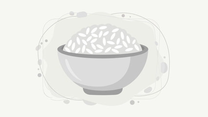 A Simple Bowl Of Rice In Monochrome Style With Decorative Background Elements
