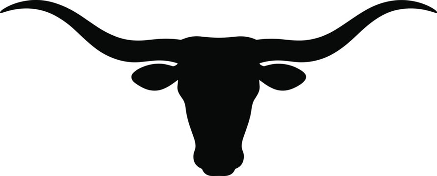Longhorn bull head silhouette vector illustration iconic symbol cattle animal with long horns wild west farming ranching logo design element for agriculture livestock rodeo marketing business and bran