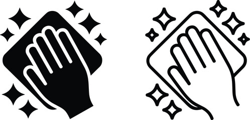 Obraz premium Cleaning Hand with Cloth Wiping Surface Icon Set for Hygiene and Disinfection in Home and Workplace Vector Illustration for Healthcare and Sanitation Services Promoting Cleanliness and Disease Prevent