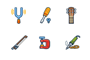 Fototapeta premium Set of 6 instrument repair tools and parts icons on a dark background