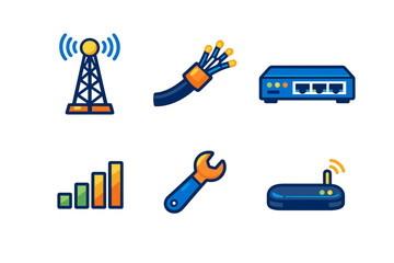 Fototapeta premium Set of technology icons with glow effect