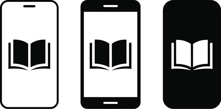 Digital library app on modern smartphone devices showing open book icon for online education resources mobile learning platform and digital reading in technology industry minimalist black and white st