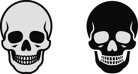 Obraz premium Skull graphic vector illustration set in black and white minimalist style for Halloween designs horror themes medical presentations educational resources spooky backgrounds gothic art dark concept tat