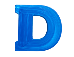 Blue Plastic Alphabet Letter D Closeup.