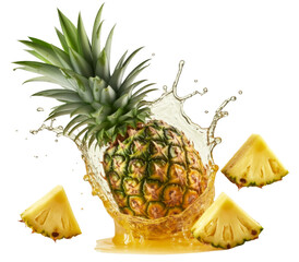 Refreshing pineapple splash with vibrant juice, a delicious fruit for a tropical treat.