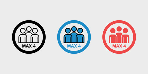 Maximum People Allowed Icon Set Illustration Indicating Limited Group Size Capacity Restriction in Black Blue and Red Colors for Social Distancing Guidelines and Safety Protocols in Business Environme