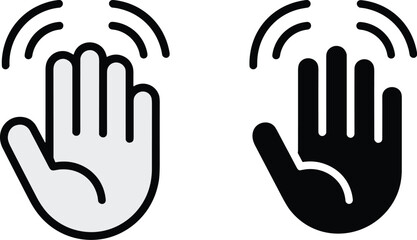 Fototapeta premium Waving hand icon set in minimalist style friendly greeting gesture with communication signal for social media interfaces apps websites and presentations modern line art design element vector illustrat