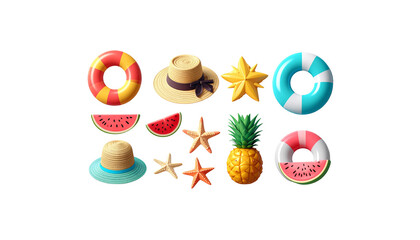 Beach equipment in summer, isolated on a white background