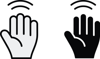 Obraz premium Hand sensor icon gesture control in black and white outline design for contactless technology interface user experience and smart device interaction modern vector illustration for app development or p