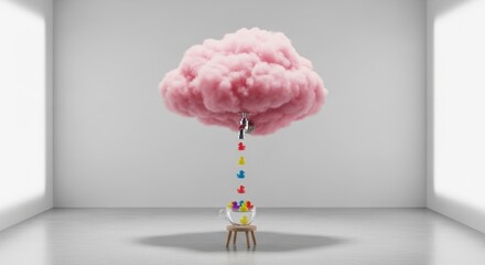 Naklejka premium Surreal Pink Cloud Tree Growing from a Chair