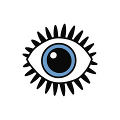 Hand drawn evil eye symbol with black lashes, isolated on white background. Traditional spiritual protection nazar amulet isolated on white background.