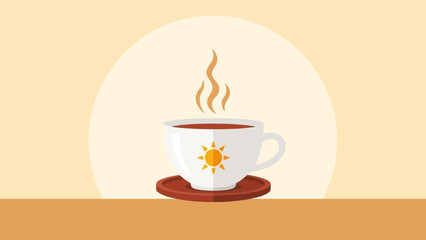 Obraz premium Aesthetic Vector Depiction Of Steaming Beverage With Sun Symbol On A White Cup
