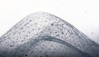 Abstract digital network structure forming a mountain shape against white.
