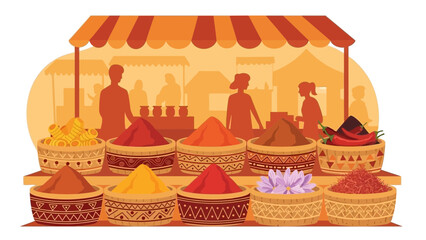 Aromatic Spice Bazaar Scene Featuring Vibrant Flavors and Exotic Culinary Delights
