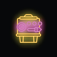 Fototapeta premium Bright neon sign of an easel with a brush and a palette depicting artistic creation process