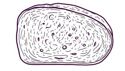 Obraz premium Simple line drawing of a loaf of bread, showcasing texture and crust details, illustration, baked goods