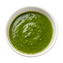 Green mint sauce in white bowl isolated on transparent background