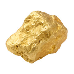 Pure gold nugget rock isolated on transparent background