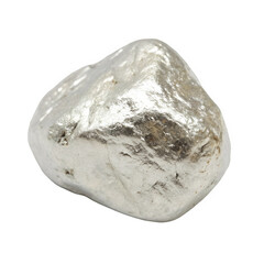 Pure silver nugget rock isolated on transparent background
