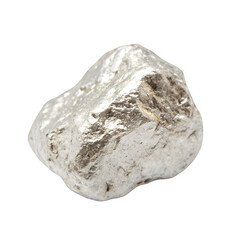 Pure silver nugget rock isolated on transparent background