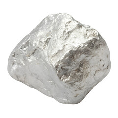 Pure silver nugget rock isolated on transparent background