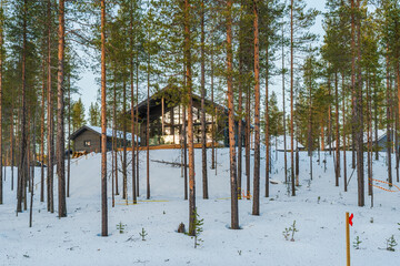 Beautiful winter landscape in Finnish Lapland around Akaslompolo, Finland