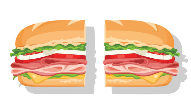 A vibrant vector illustration showcasing a generously filled sub sandwich sliced cleanly in two halves revealing fresh ingredients