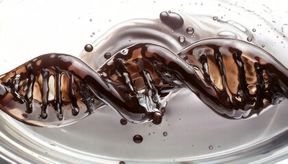 Abstract DNA strand with chocolate syrup, a sweet genetic twist.